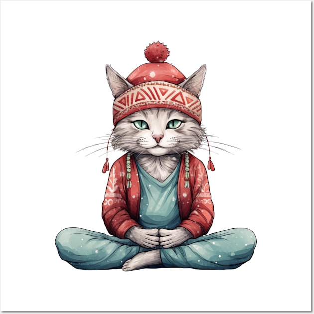 Yoga Meditation Christmas Cat I OM Wall Art by ByMine